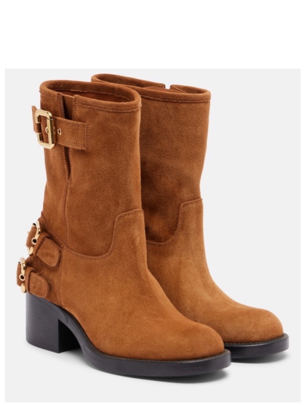 Chloé Dakota Suede Biker Ankle Boots in Pure Brown, Size 38.5, NEW $1,410